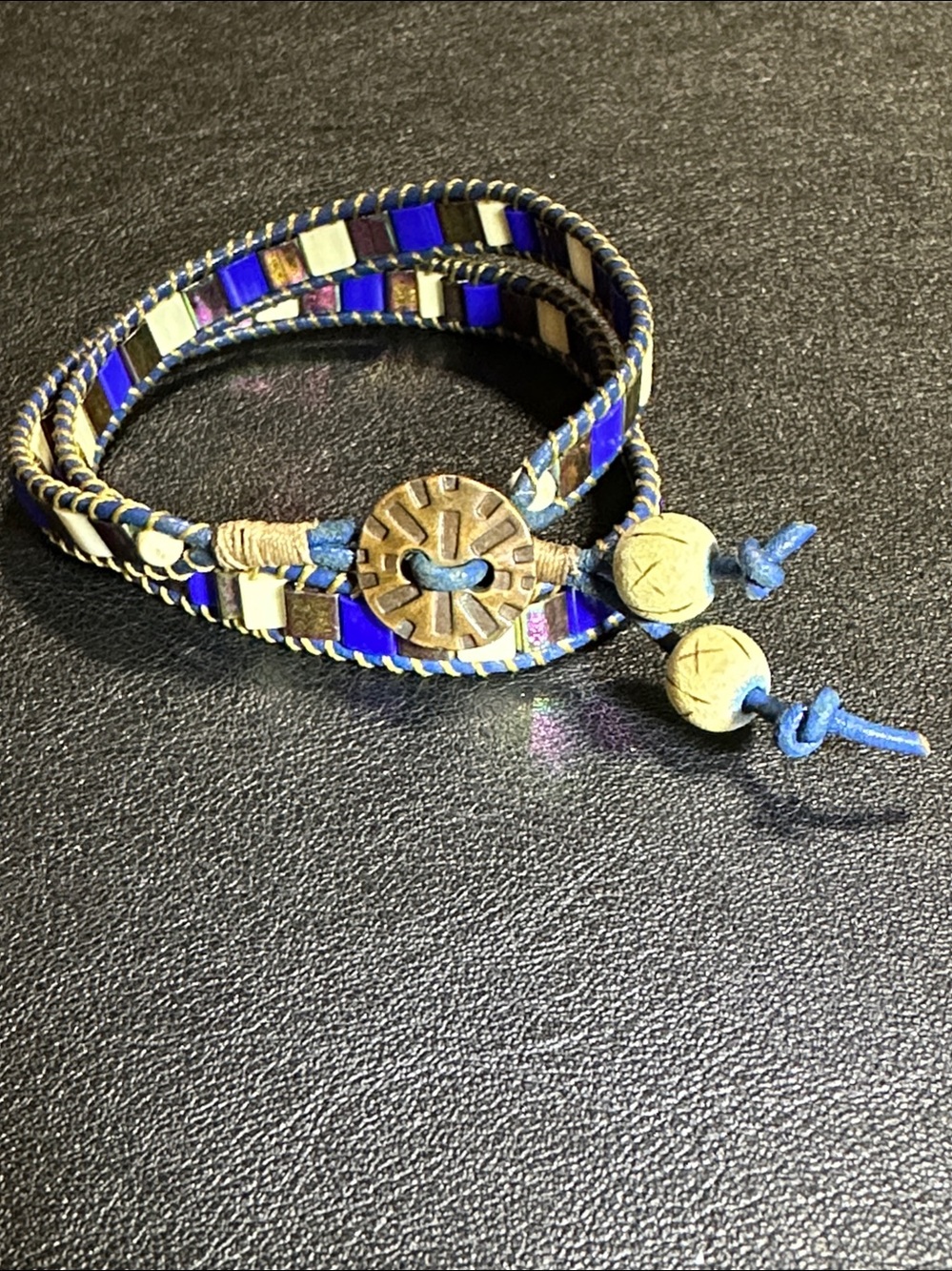 98.  Mosaic Tila Flat Bead Wrap Bracelet
